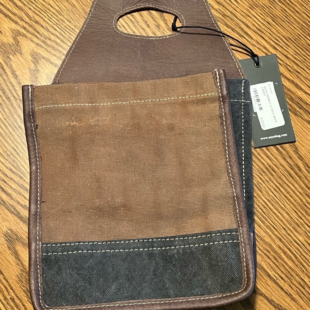 Myra Bag Brown Canvas & Chocolate Leather Beer Tote - Picture 2 of 3